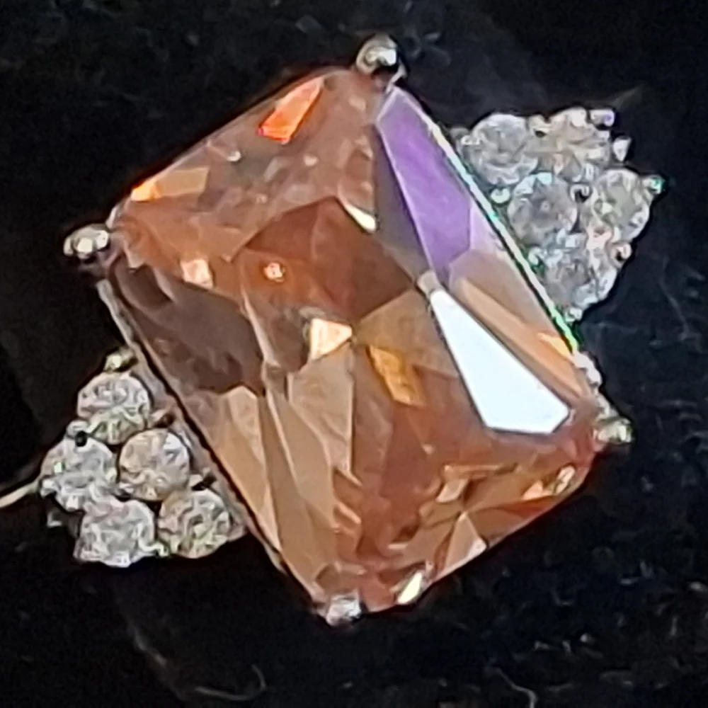 Sterling Silver Women's Ring With Champagne CZ Centerstone Size 11 1/4